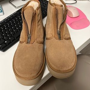 Ugg women’s camel short boots with zipper. Never worn. New. Size 9
